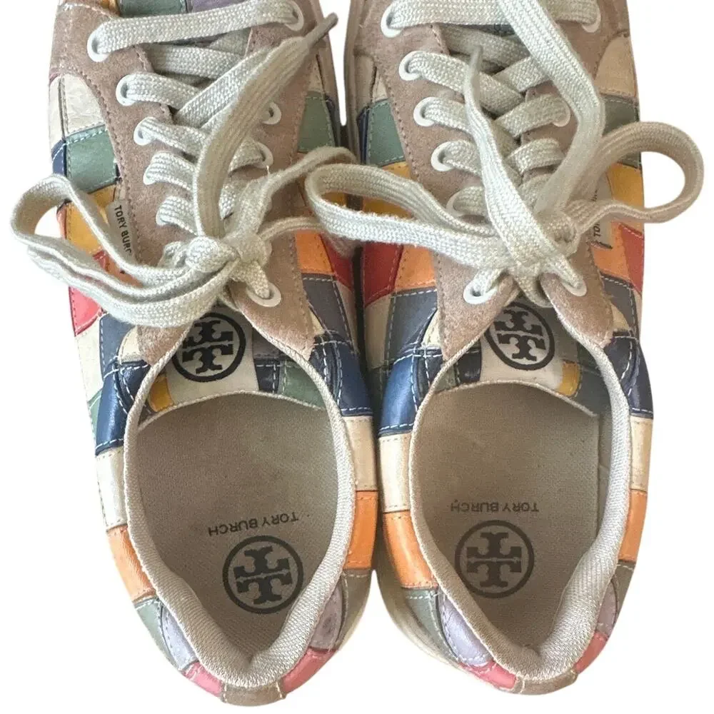 Tory Burch Patchwork Sneakers Rainbow Leather Court‎ Shoes 7